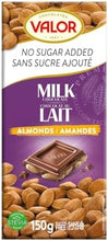 Valor No Sugar Added Milk Chocolate with Almonds – 150 g