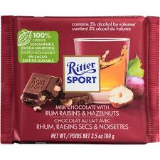Ritter Sport Milk Chocolate with Rum Raisins & Hazelnut 100g